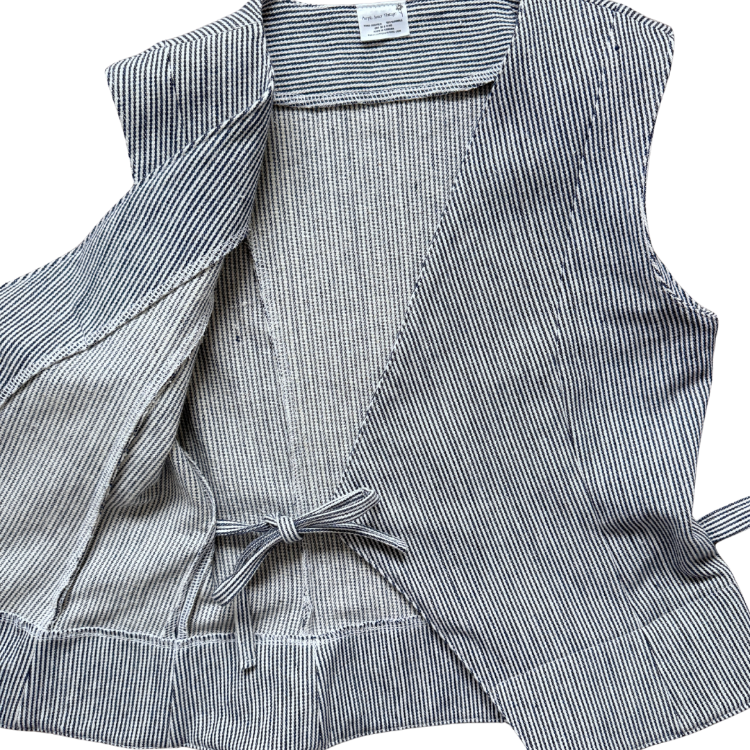 Recycled Sleeveless Striped Denim Wrap Blouse | Extra-Small