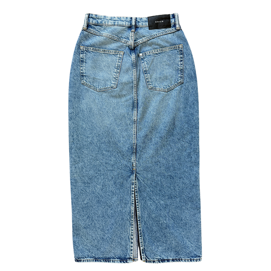 H & M Denim Maxi Skirt with Front and Back Slits | Extra-Small