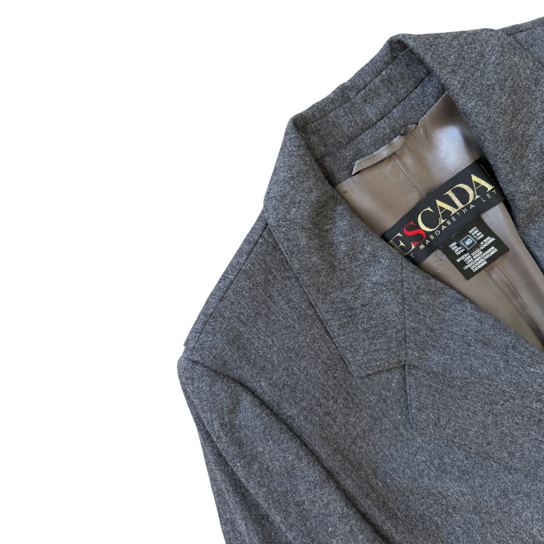 Escada Dark Grey Marled Wool and Cashmere Long Suit Jacket | 40 (Large)