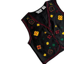 Load image into Gallery viewer, Black Wool Blend Vest with Abstract Yarn Embroidery | Small-Medium
