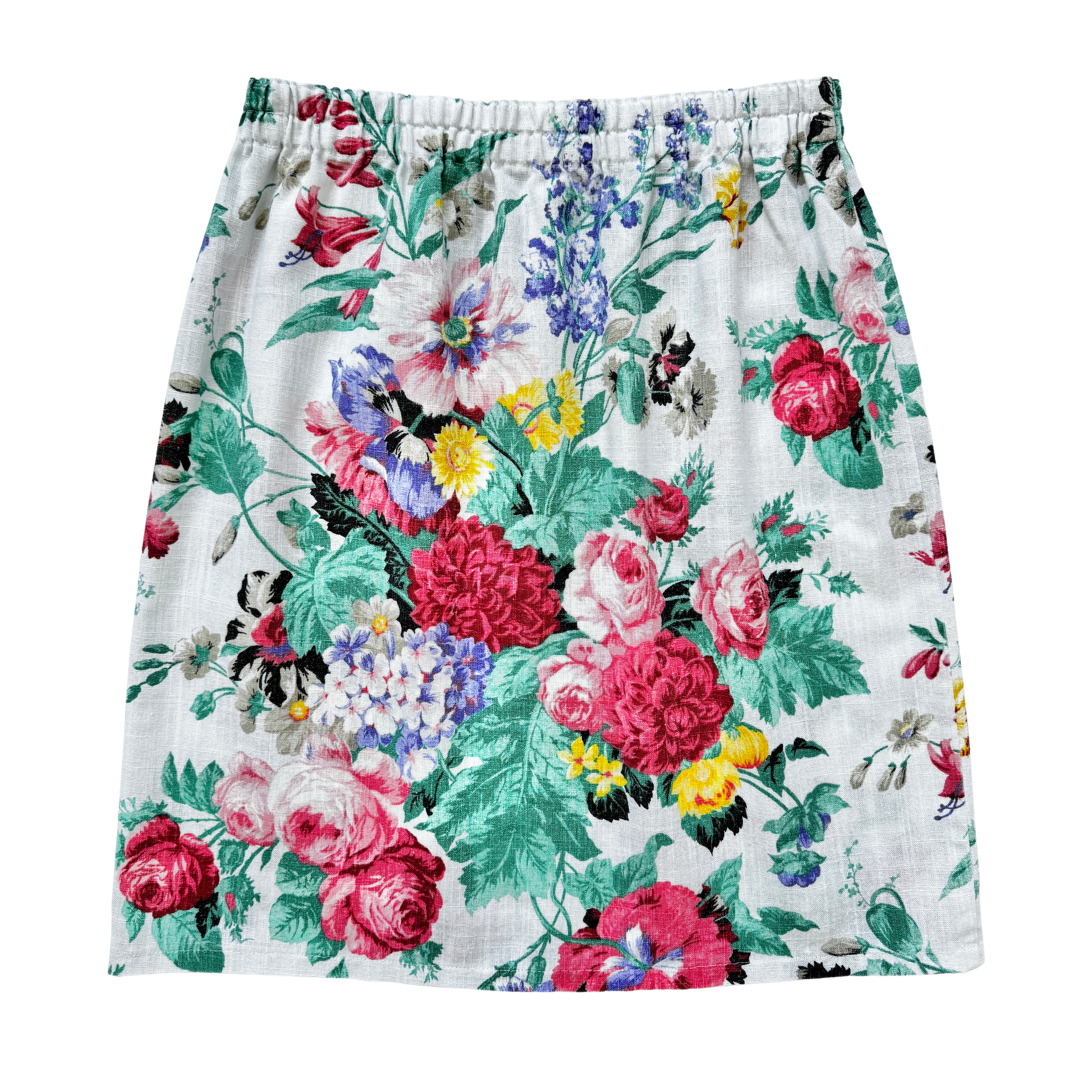Vintage 80s Rose and Floral Linen Skirt | Medium