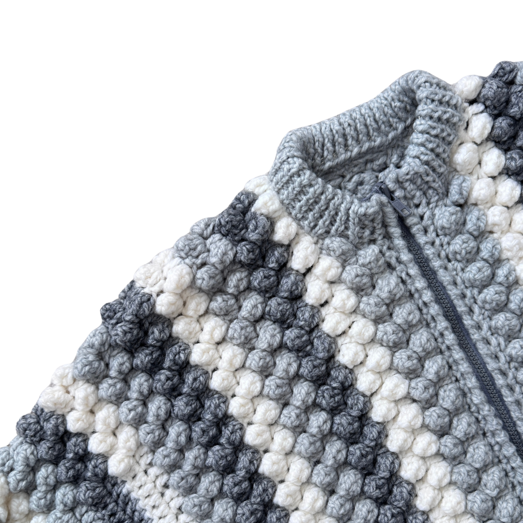 Grey and White Striped Bubble Knit Cardigan | Extra-Small / Small