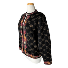 Load image into Gallery viewer, Black Wool Cardigan with Floral Border | Small-Medium
