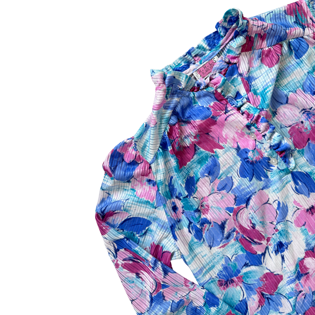 D'Allaird's Floral Ruffle Collar Blouse | Medium