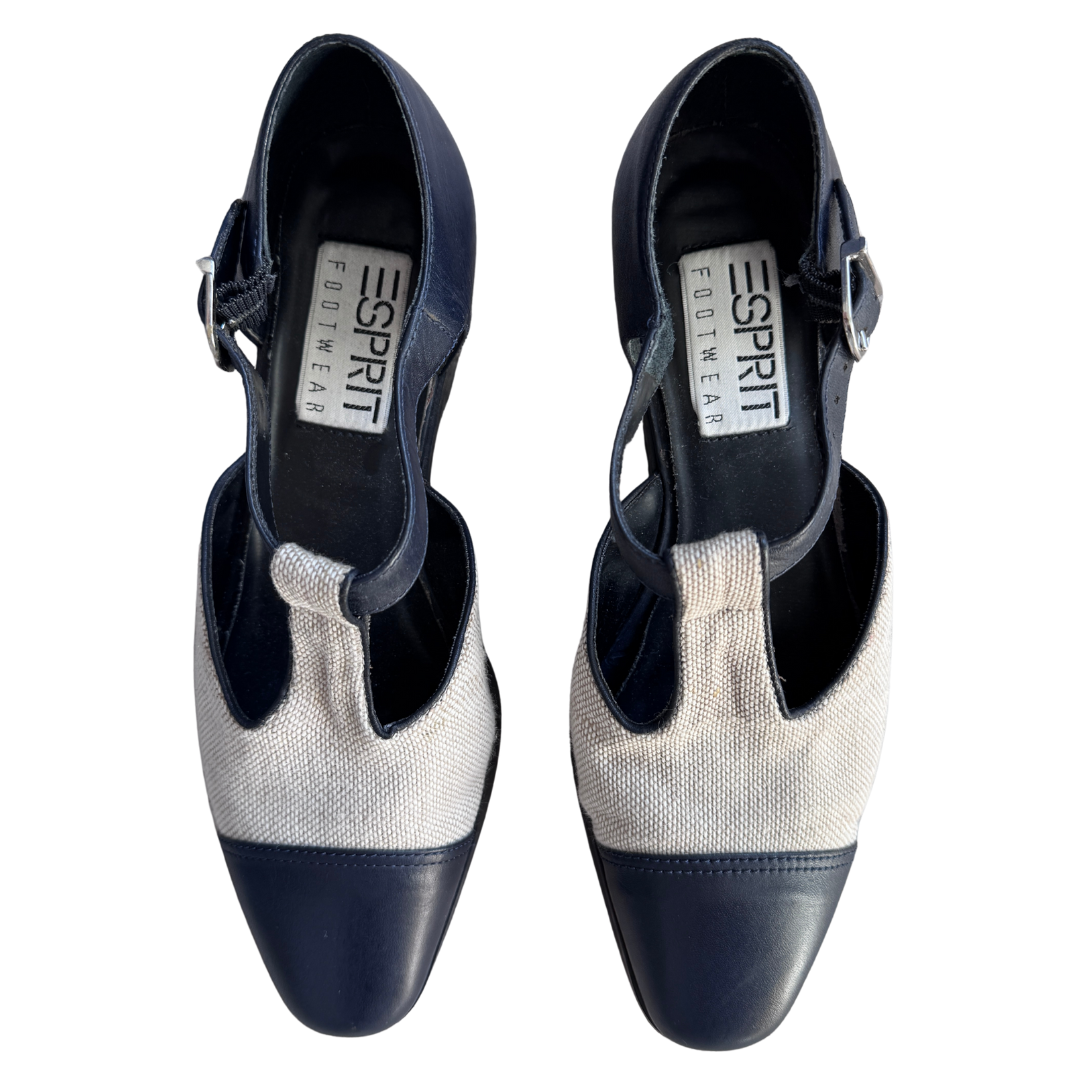 Esprit Leather and Burlap Square Toe Mary Janes | 6.5