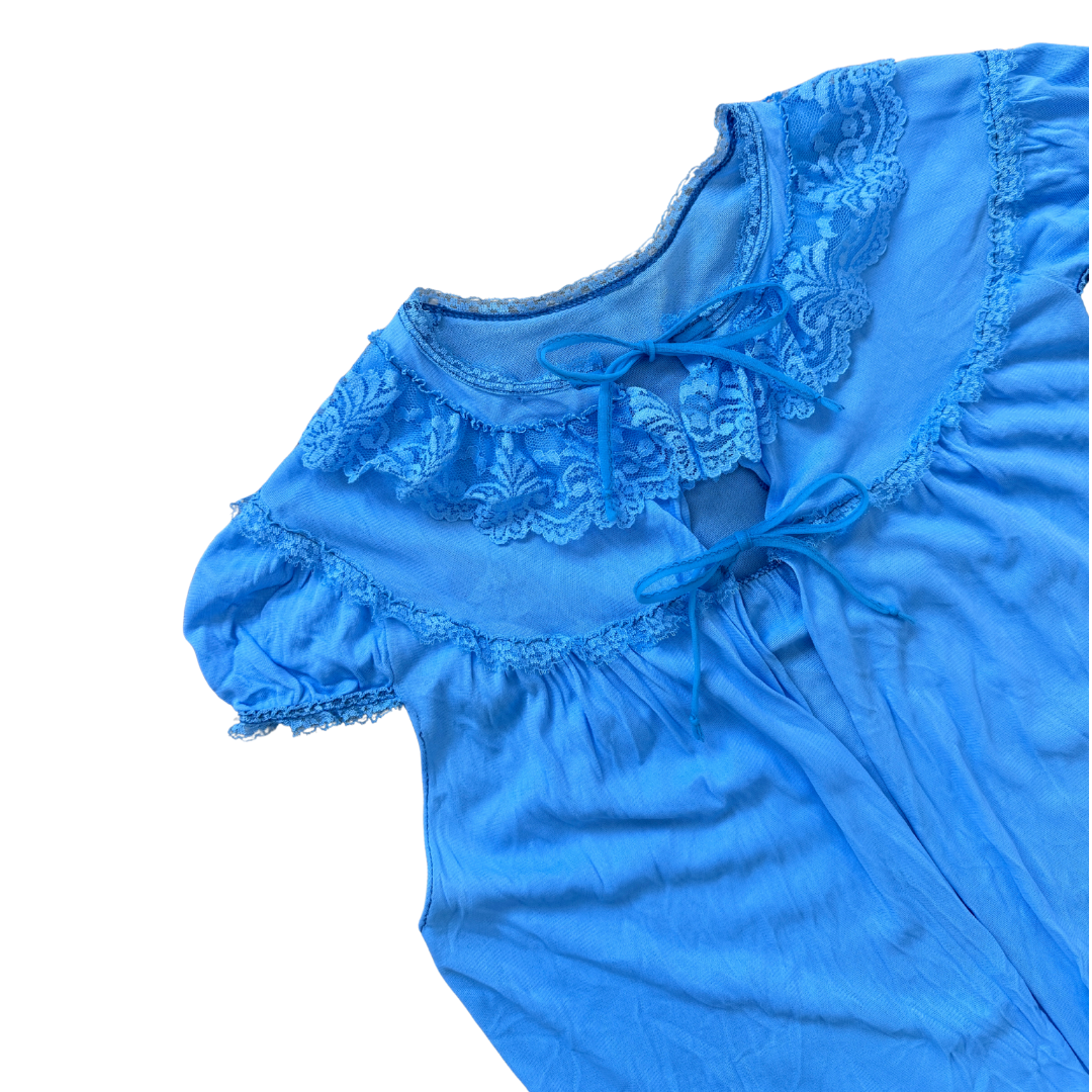 Light Blue Lace Trim Tie-Front Coverup / Robe | Extra-Small