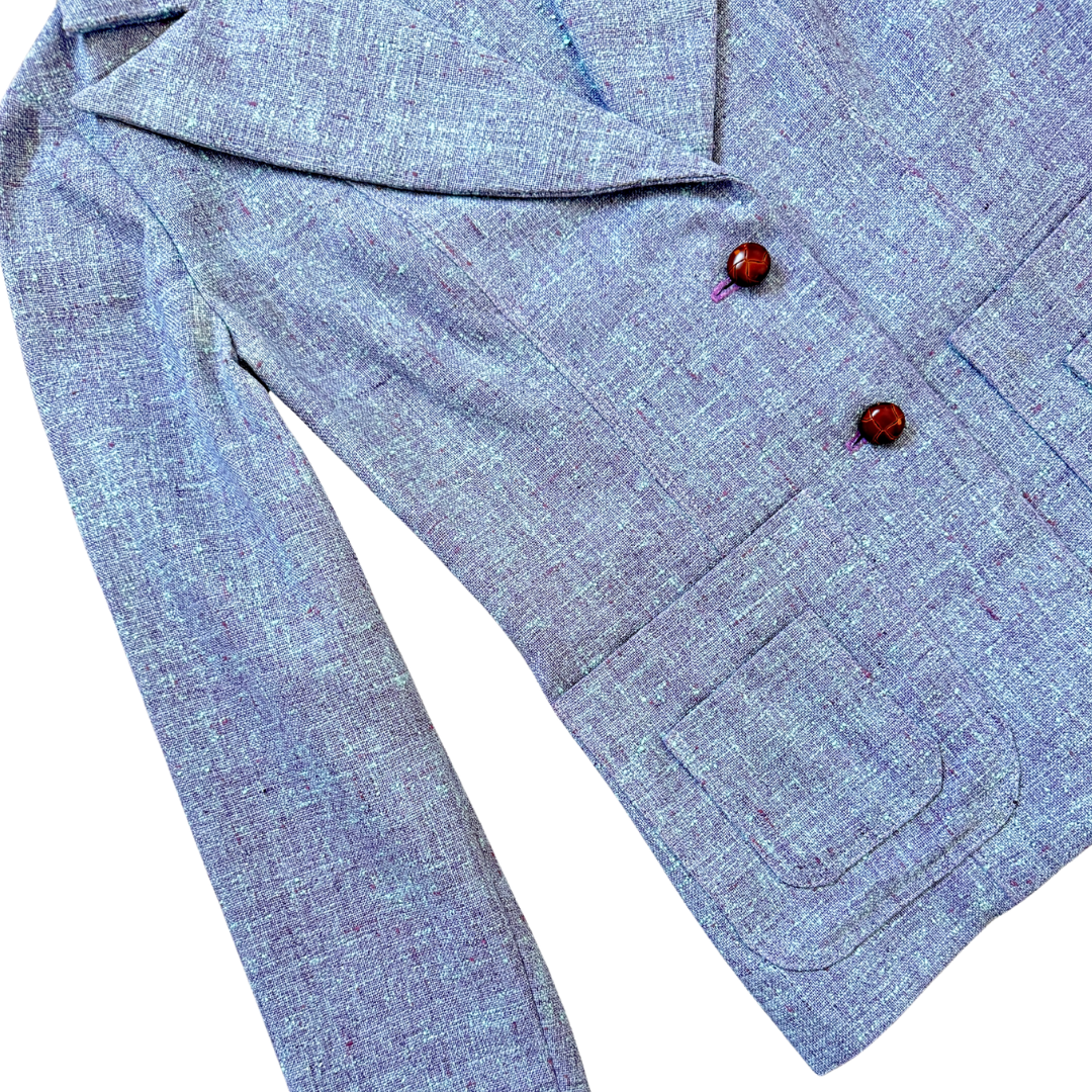 Purple and Blue Marled Raw Silk Blazer | Small
