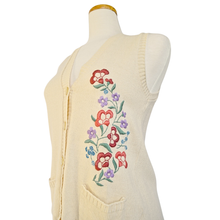 Load image into Gallery viewer, Up-cycled Hand Embroidered Vintage Wool Vest with Pastel Floral Embroidery | S
