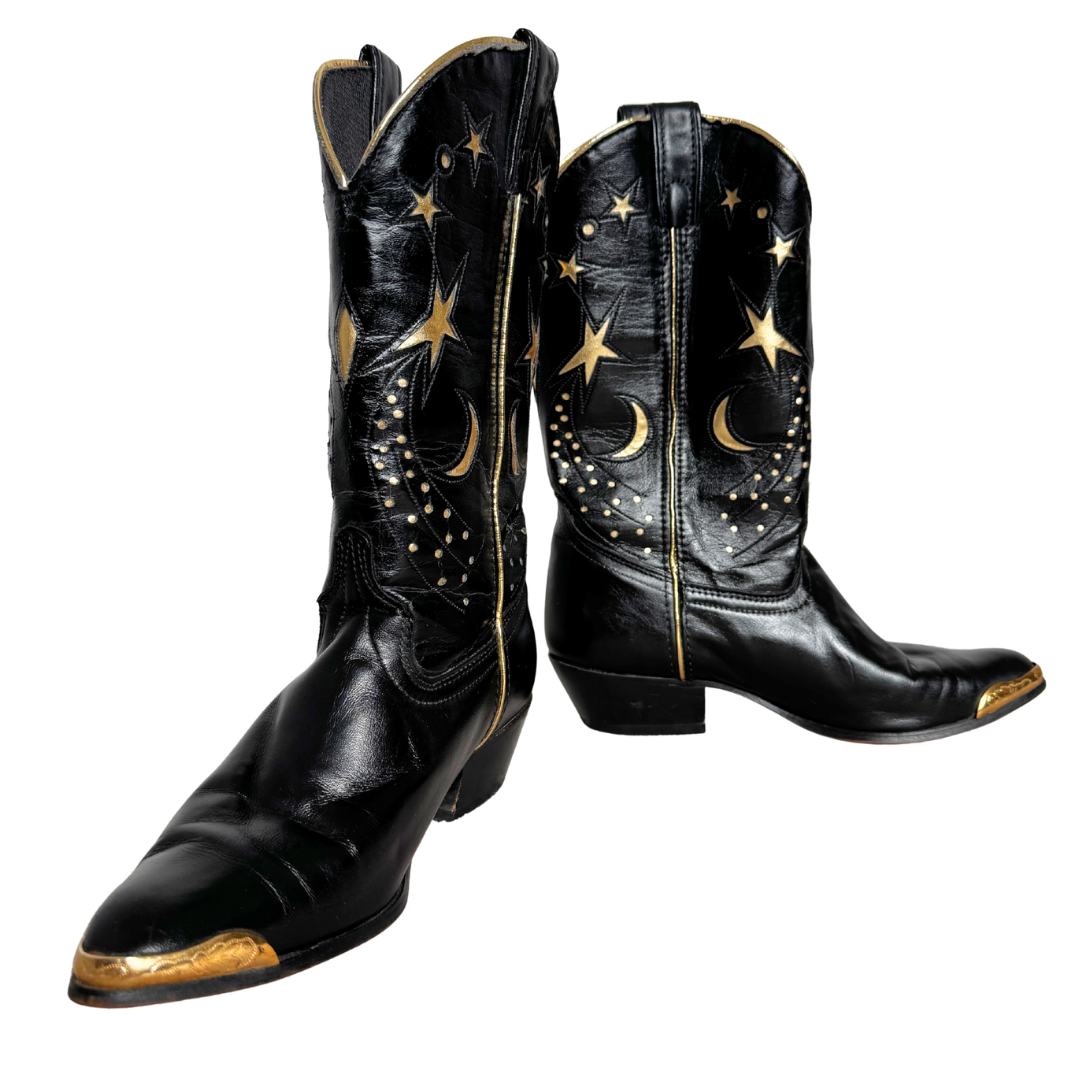 Laredo Black and Gold Leather Celestial Western Boots | 7 1/2 M