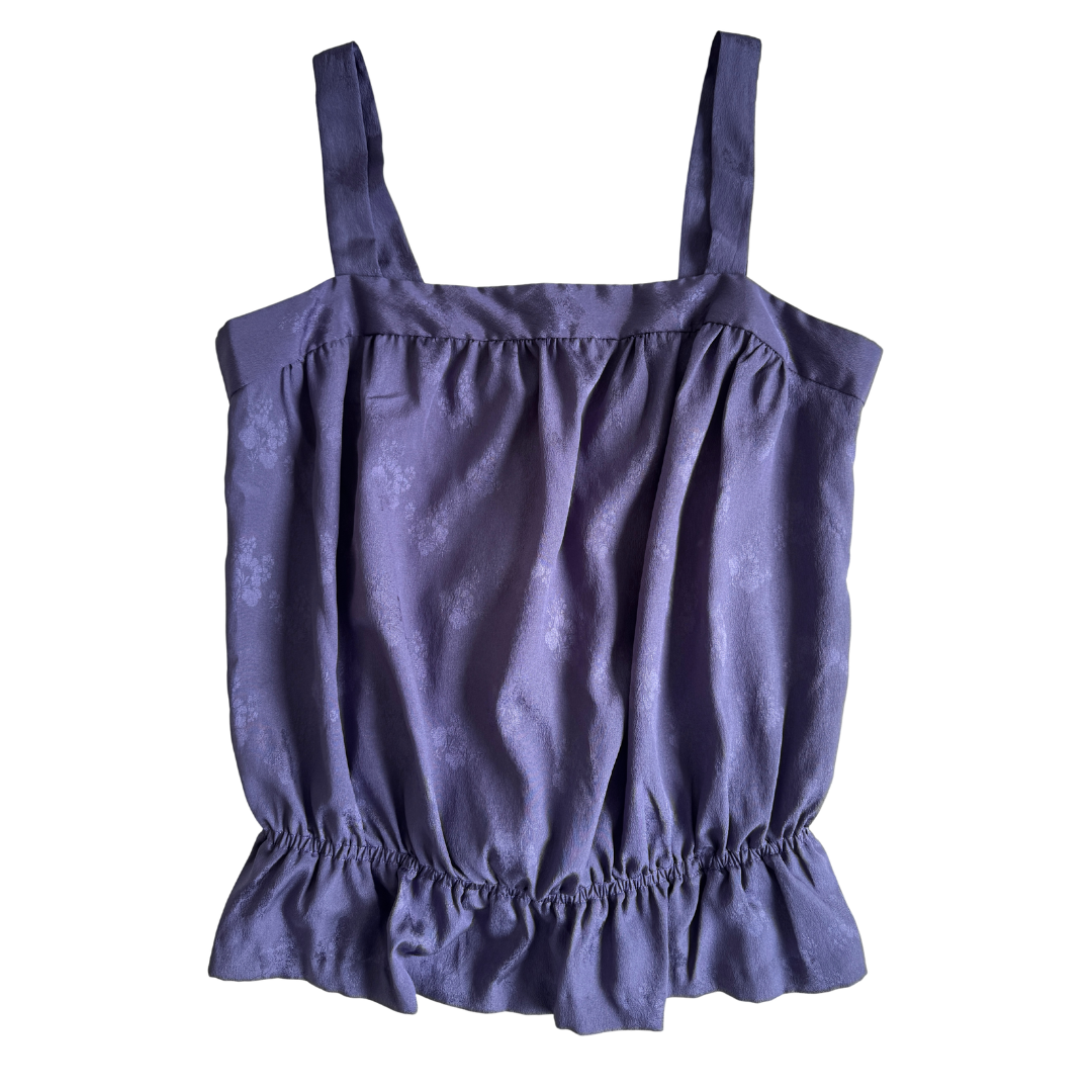 Vintage 80s Purple Satin Floral Peplum Tank Top | Small