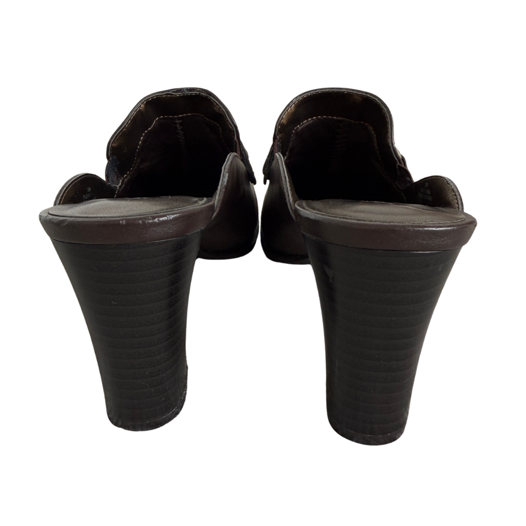 Jessica Dark Brown Heeled Mules with Braided Strap | 7M