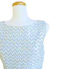 Load image into Gallery viewer, Baby Blue Sleeveless Crop Top with Silver Chevron and Iridescent Sequins | M
