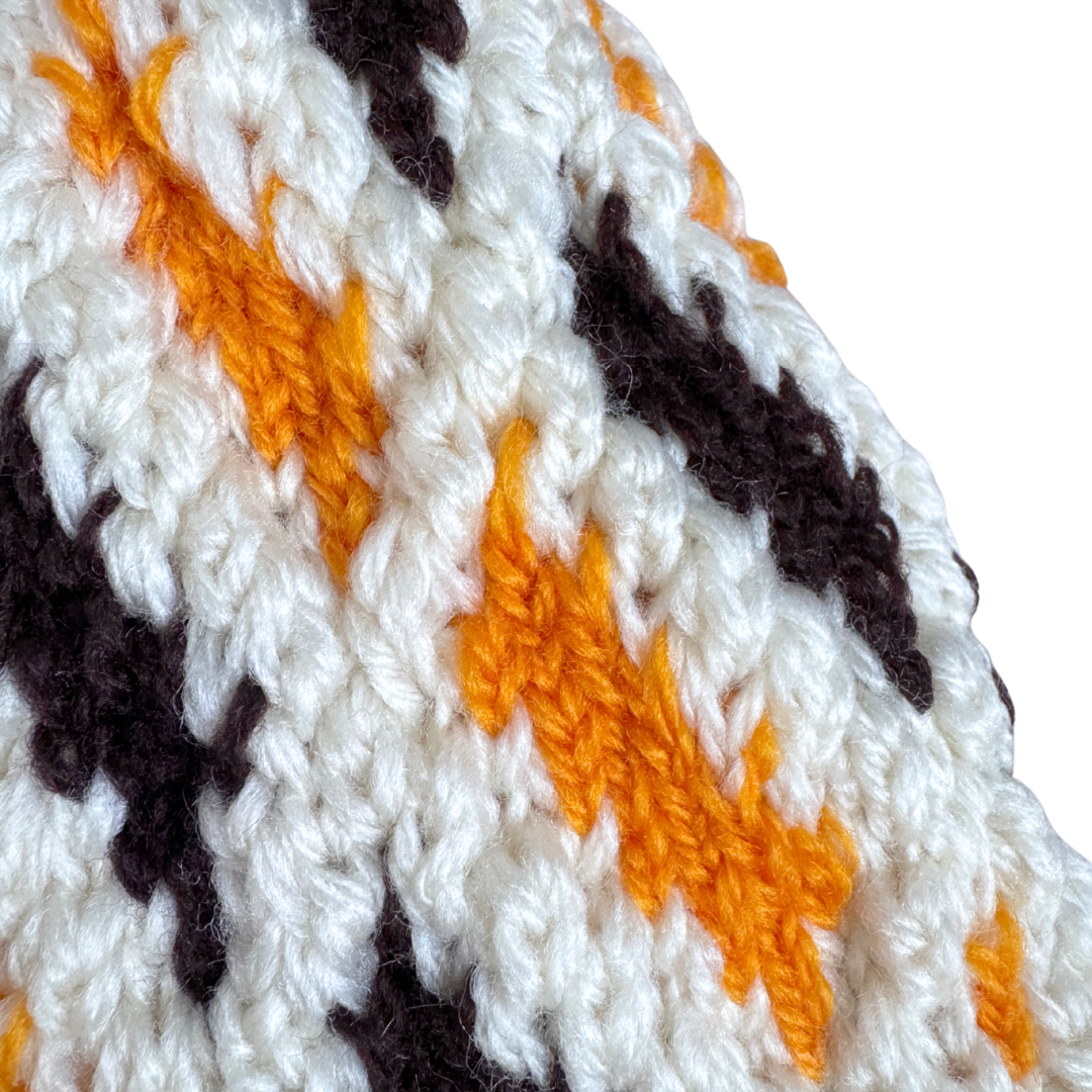 Cream Knit Winter Hat with Geometric Pattern