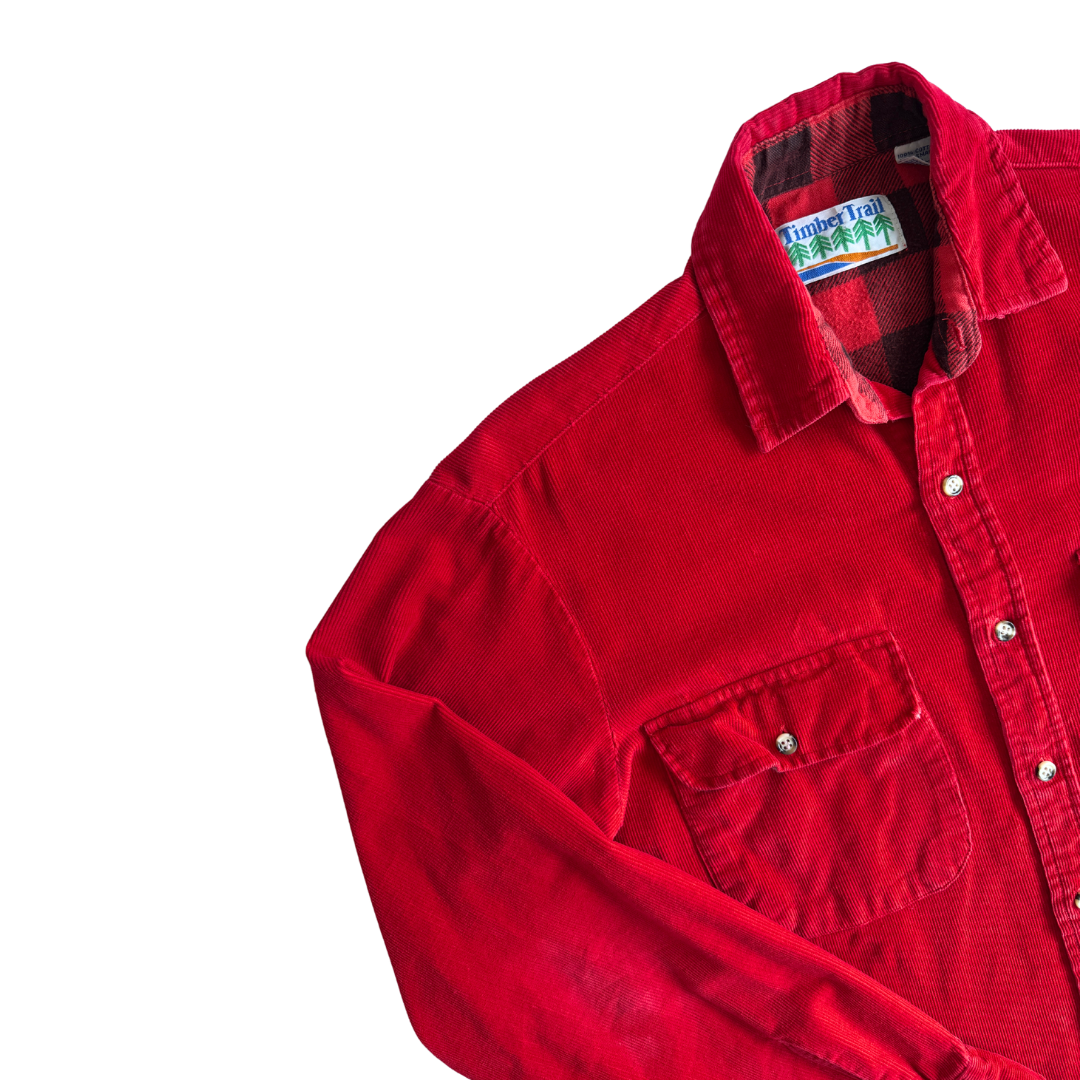 Red Corduroy Button Down Shirt | Small-Medium