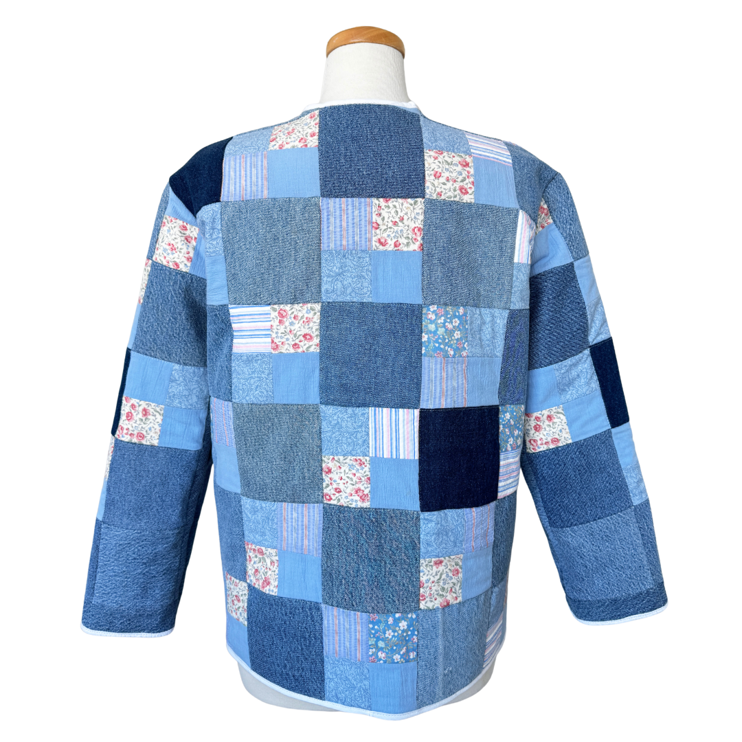 Recycled Denim and Floral Patchwork Quilted Jacket | Small - Medium
