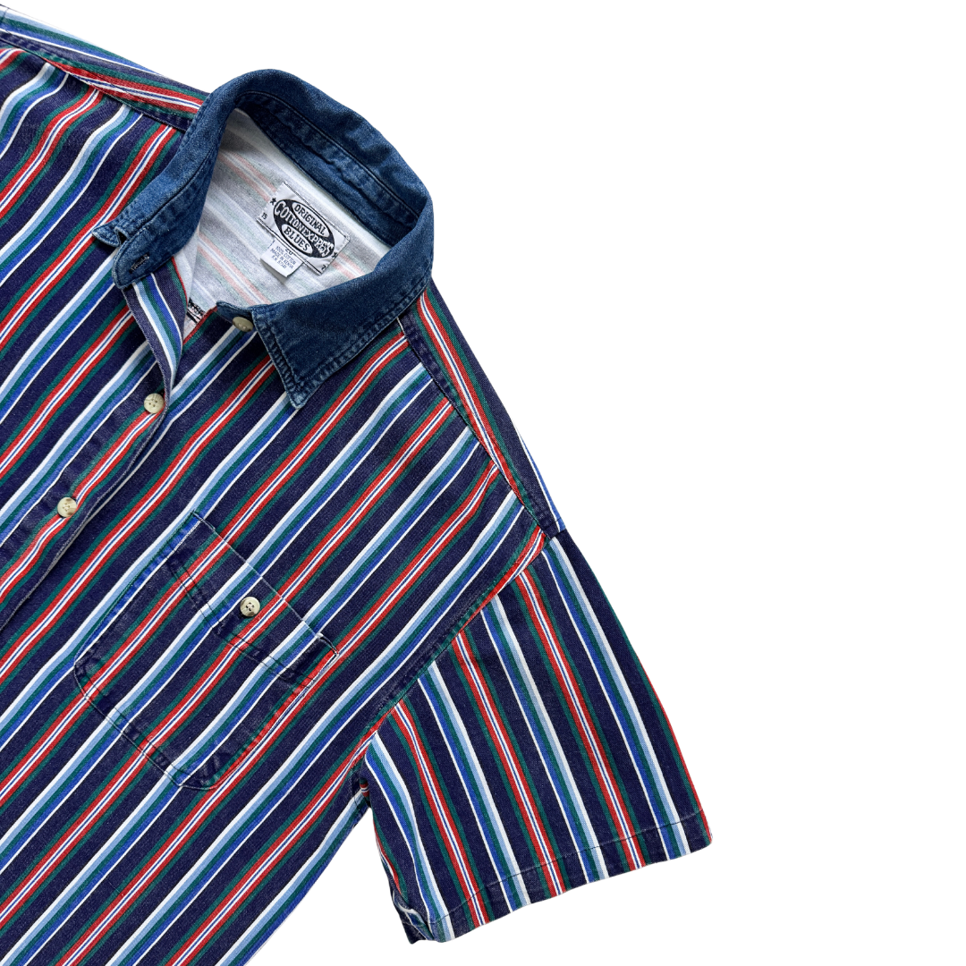 Men's Original Cotton Express Blues Striped Denim Shirt | Large