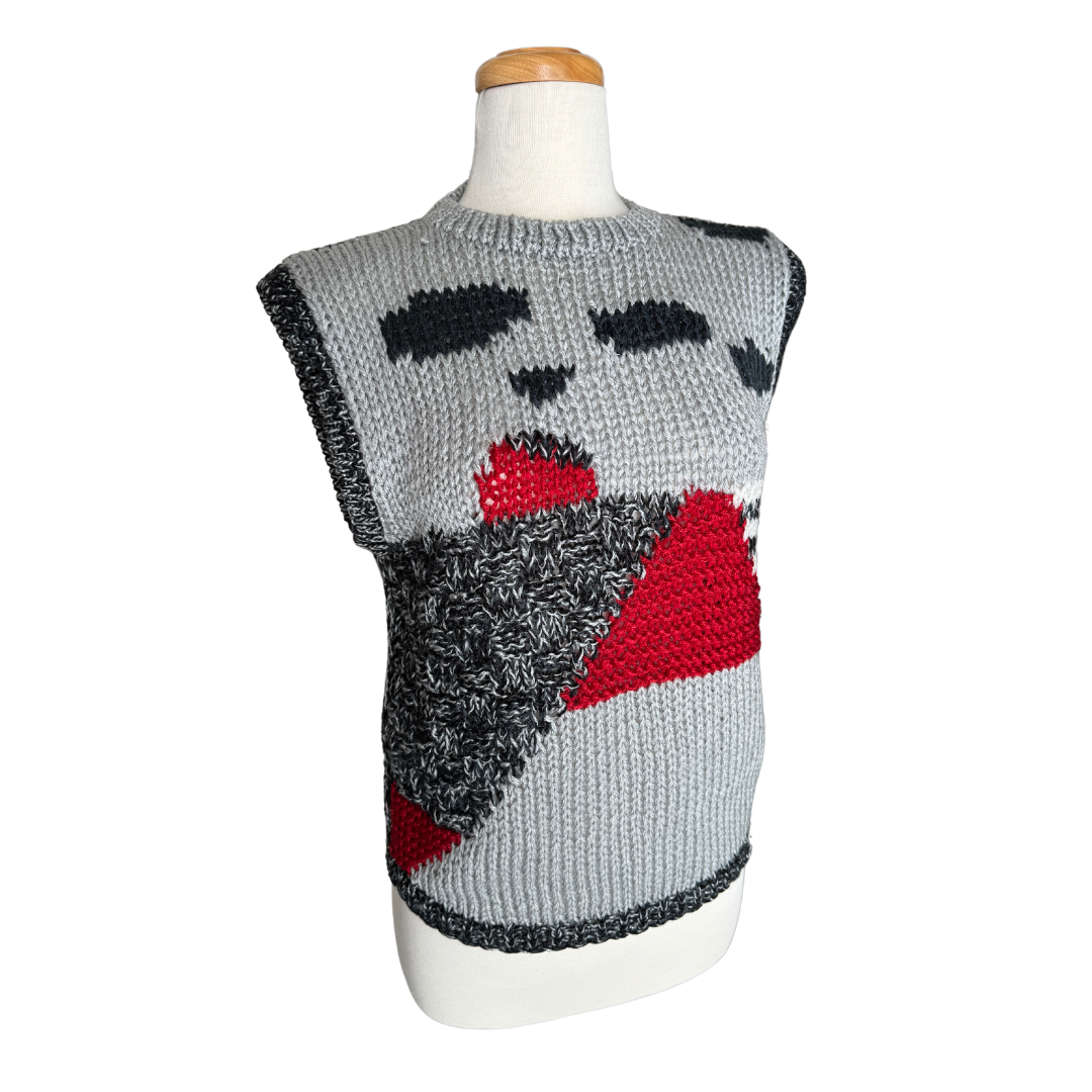 Snap by Knit-Set Red and Gray Abstract Print Knit Vest | Large