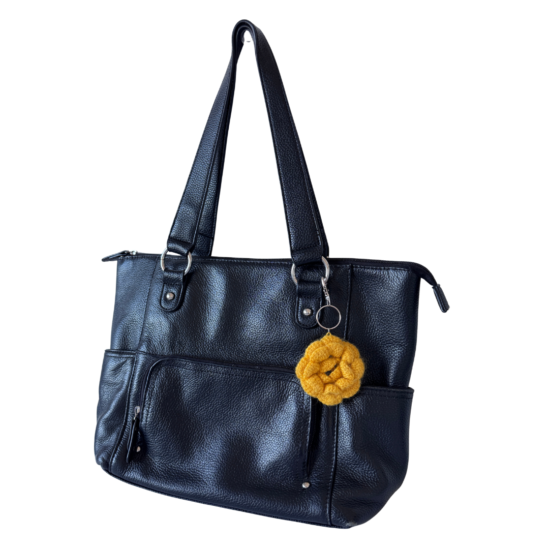 Recycled Yellow Knit Rose Keychain / Purse Charm