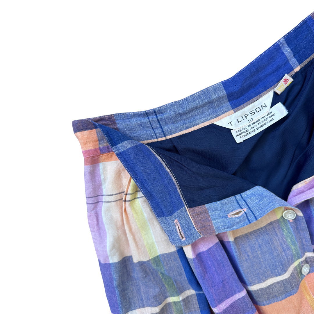 T. Lipson Pastel Plaid Button Front Skirt | Medium-Large