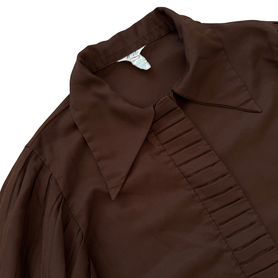 Ben Rose Montreal Brown Pleated Blouse | Small - Medium