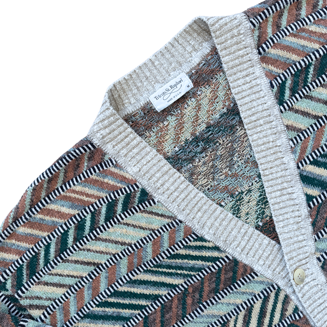 Tricots St. Raphael Geometric Striped Cardigan | Medium-Large