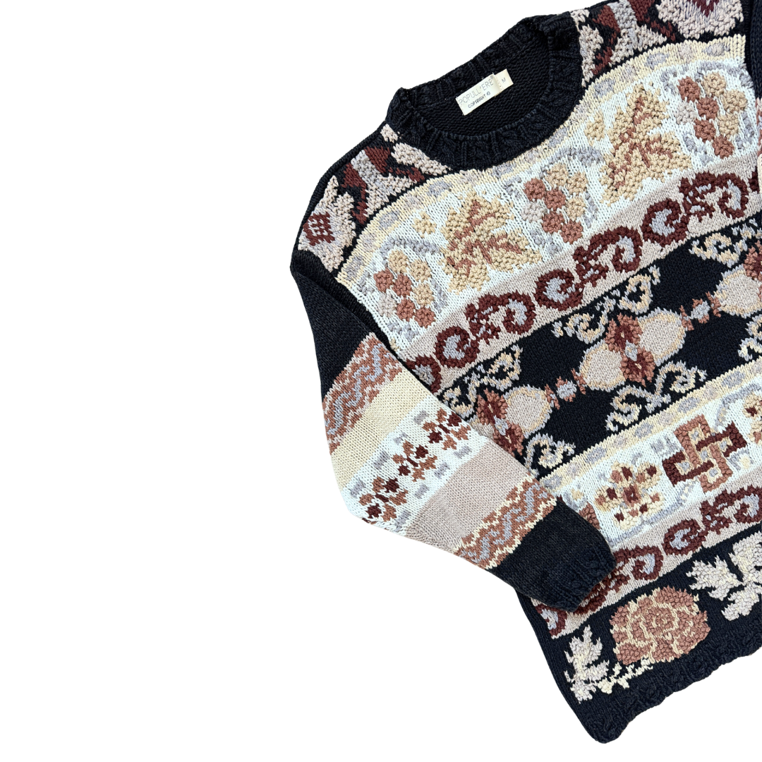 Popull'ere Black/Beige and White Floral Sweater | Medium