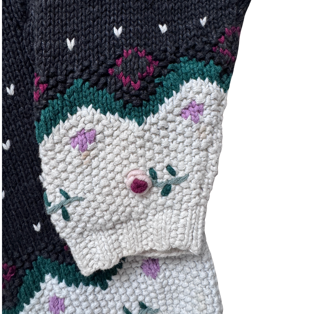 Paris Sport Club Black and Floral Knit Sweater | Small-Medium
