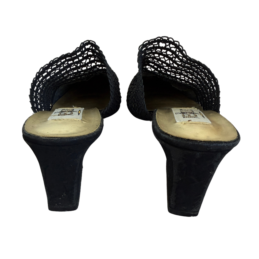 Jessica Black Woven Pointed Toe Mules | 10