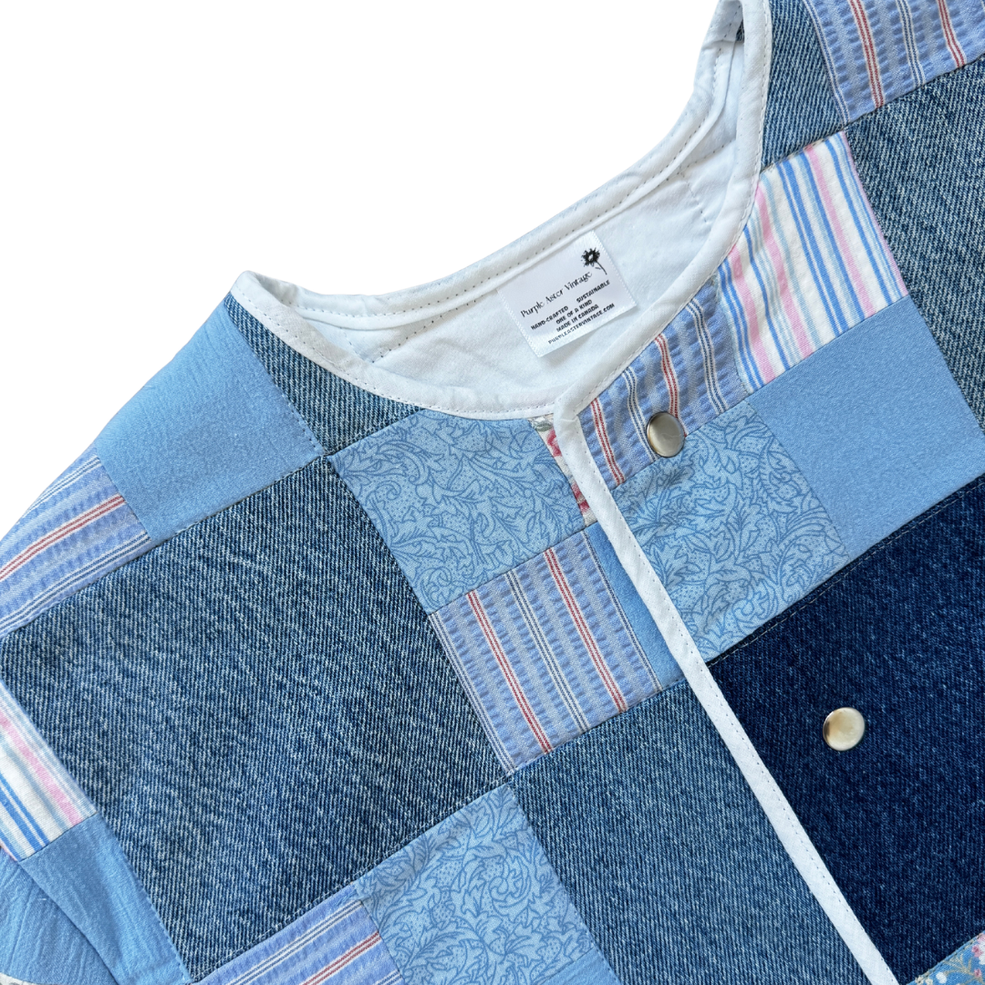 Recycled Denim and Floral Patchwork Quilted Jacket | Small - Medium