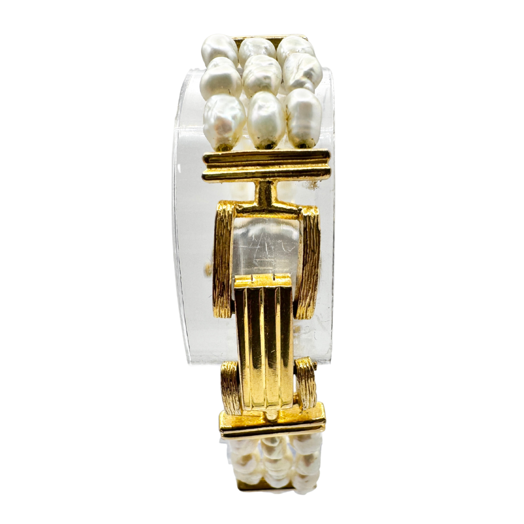 Eminence Paris Gold Tone Watch with Three-Strand Pearl Band