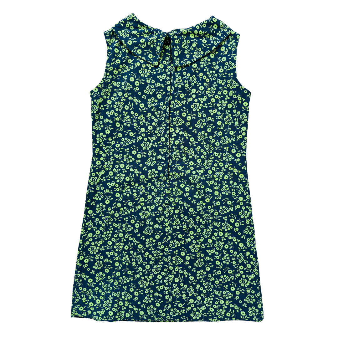 70s Slate Blue and Neon Green Folded Collar Dress | Small - Medium