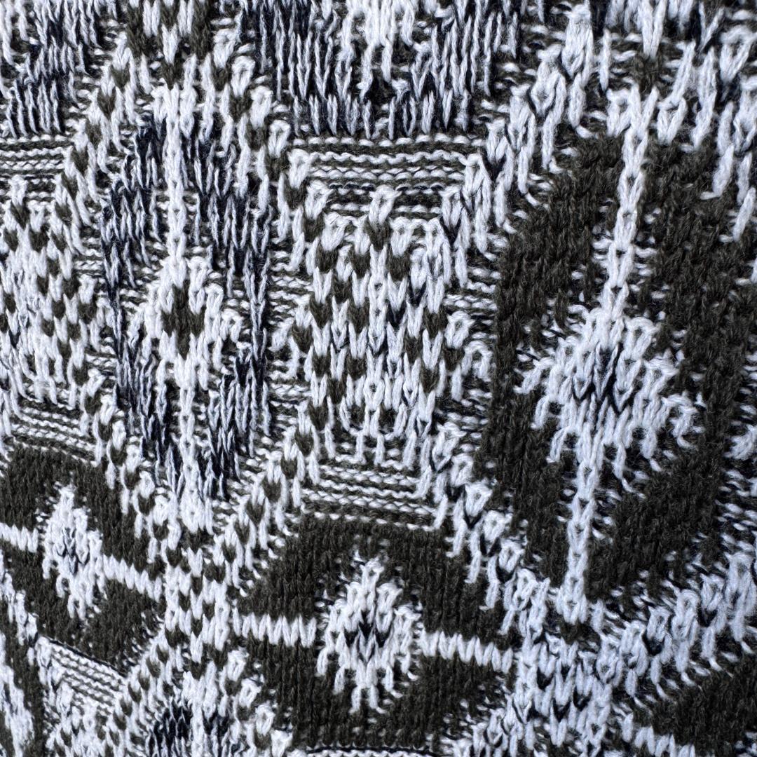 Grey and Green Abstract Print Grandpa Sweater | Large