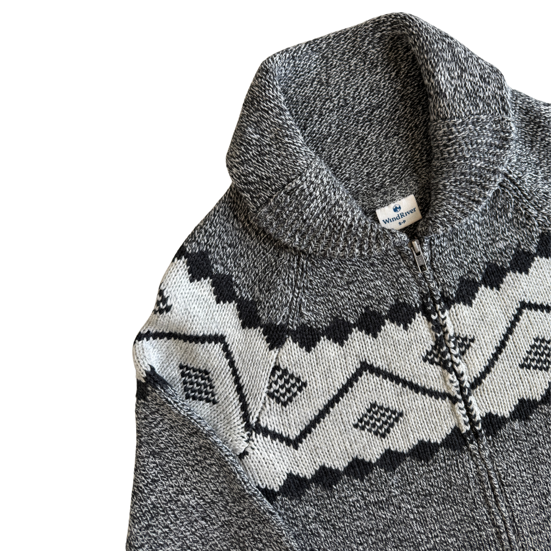 Wind River Gray Wool Blend Zip-up Cowichan Sweater | Small