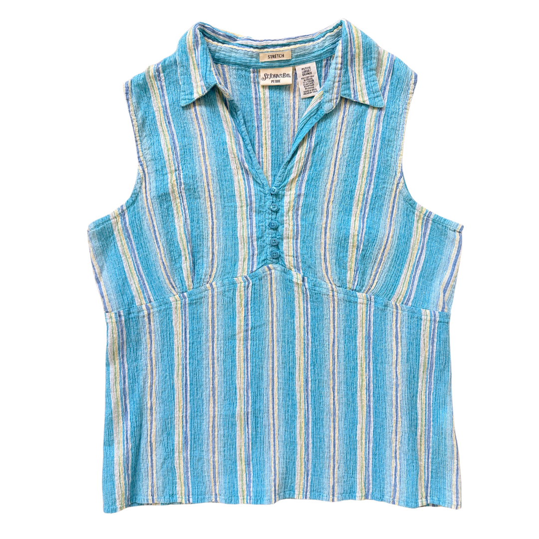 Vintage 90s Y2K St. John's Bay Blue Striped Sleeveless Blouse | Large
