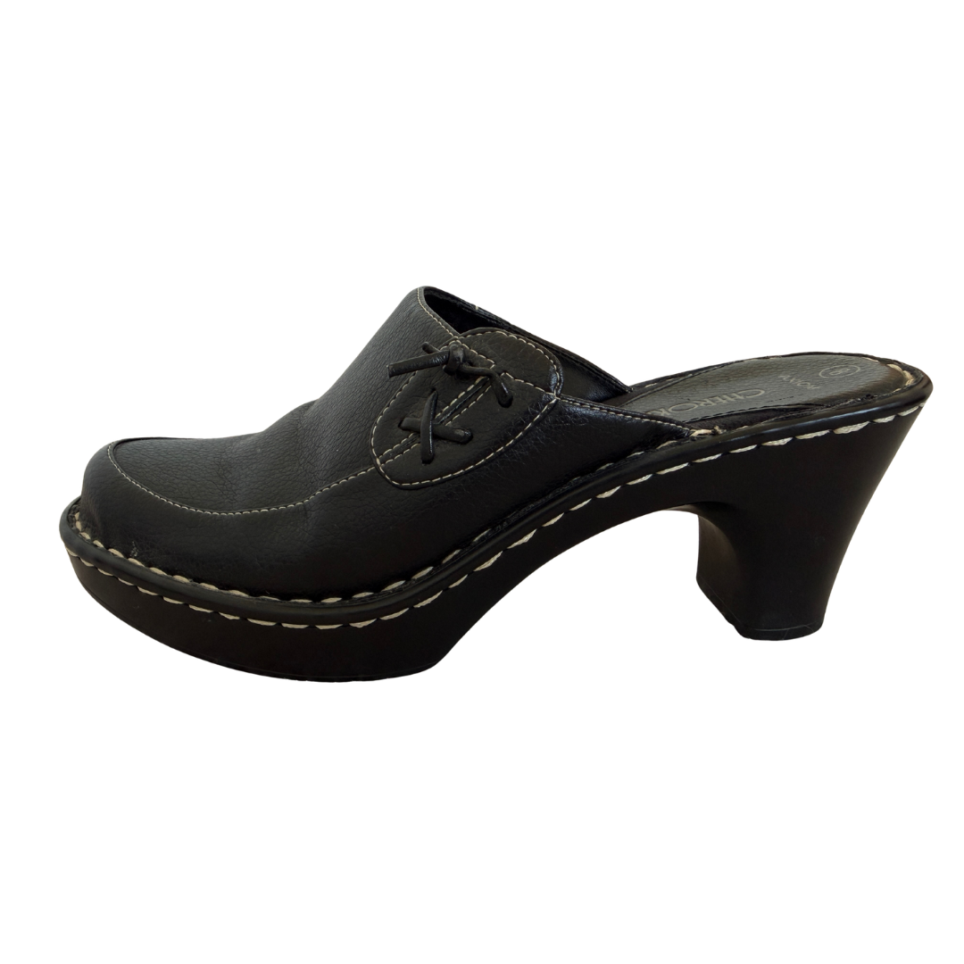 Cherokee Black Stitched Heeled Mule Clogs | 8