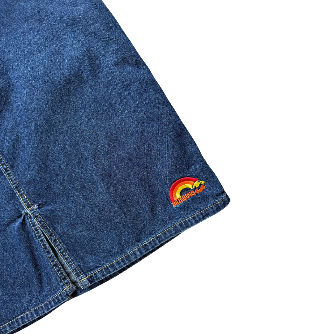 Billabong Dark Denim Mini Skirt with Rainbow Detail | Large
