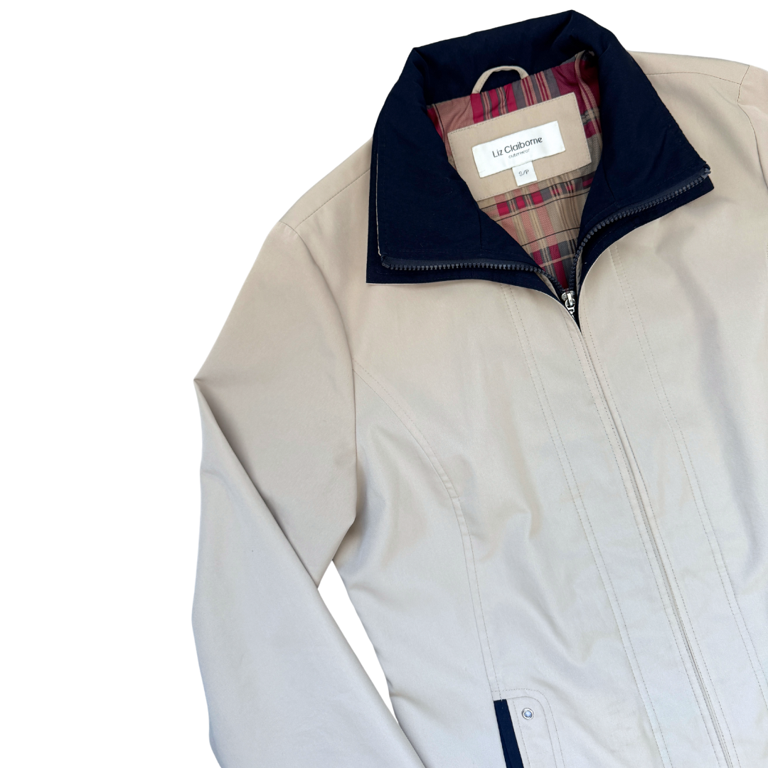 Liz Claiborne Taupe and Navy Chore Coat Barn Jacket | Small-Medium