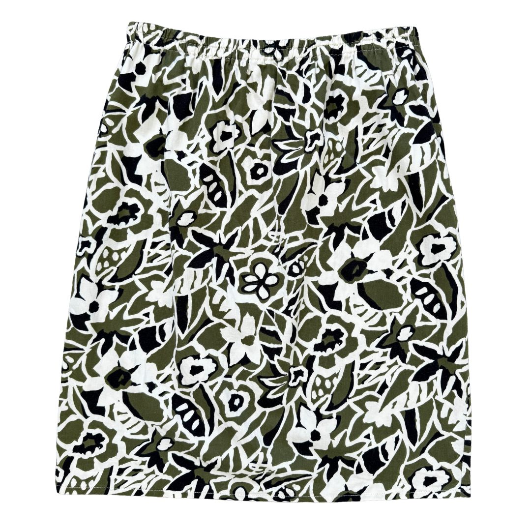 Vintage 80s Bold Green and Black Floral Skirt | Medium
