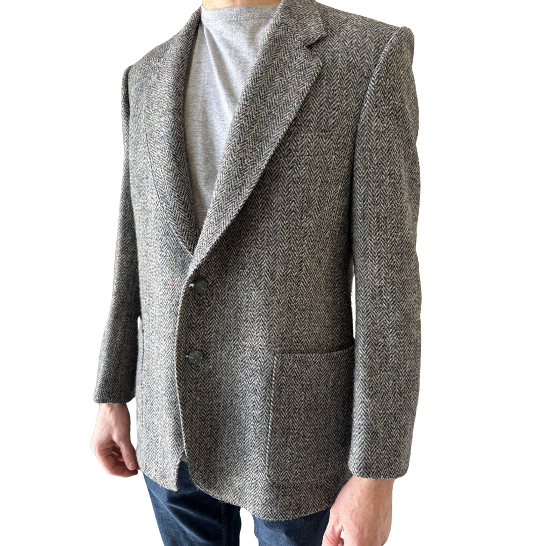 Men's Gray Harris Tweed Blazer with Suede Elbow Patches | Large