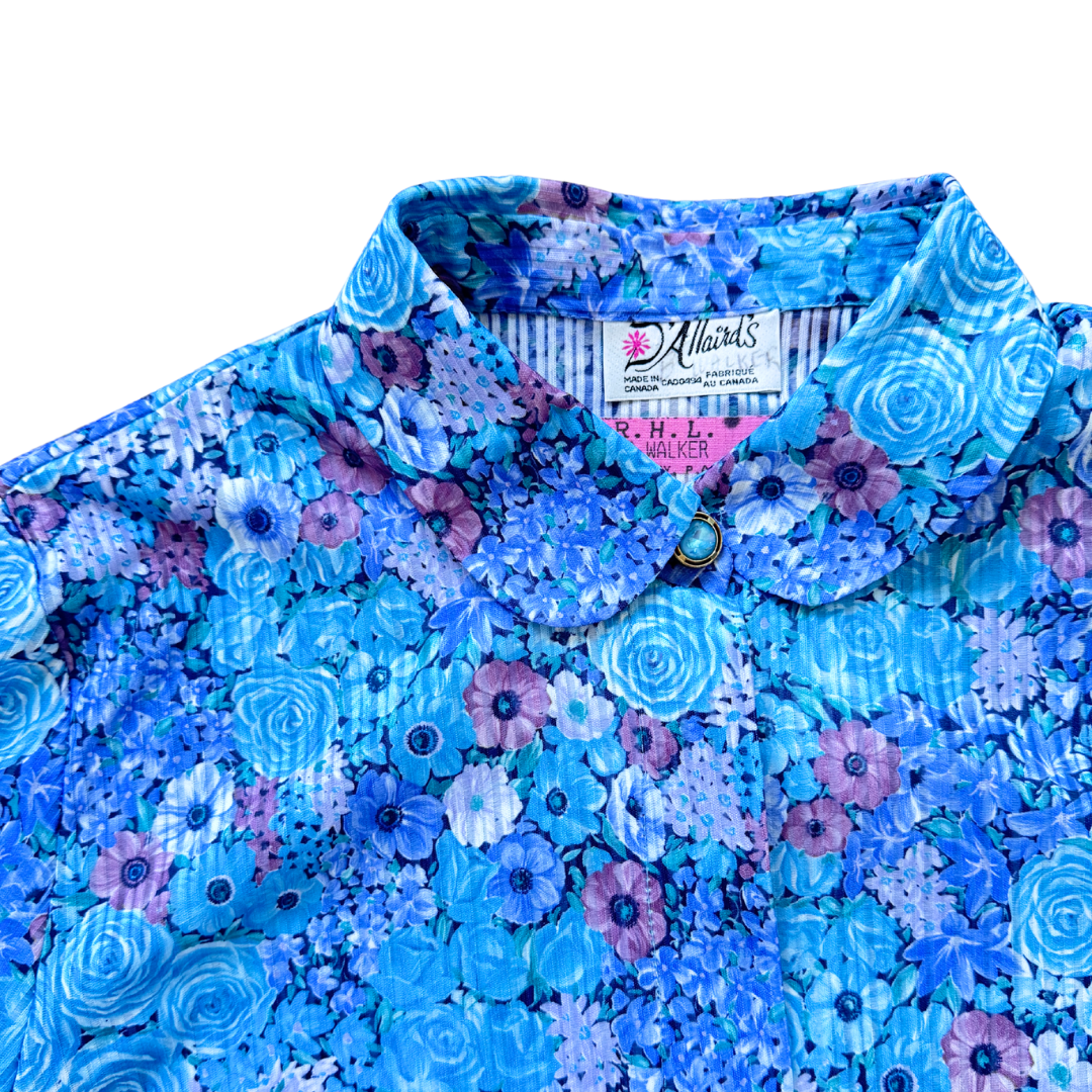 D'Allaird's Blue Rose Print Blouse | Small-Medium