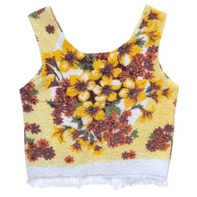 Load image into Gallery viewer, Recycled Vintage Yellow and Brown Floral Towel Vest | Small
