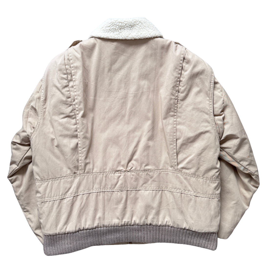 Men's Casual Club Beige Bomber Jacket with Sherpa Collar | Medium-Large