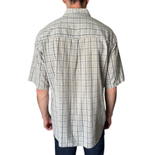 Load image into Gallery viewer, Men&#39;s Short Sleeve Blue Plaid Short Sleeve Button-Up Shirt | 1990s | Large
