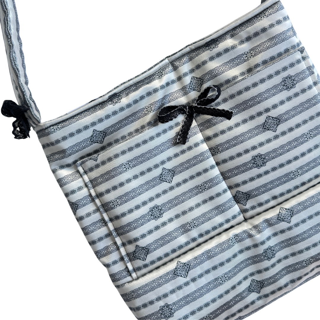 Recycled Satin and Black Bow Purse