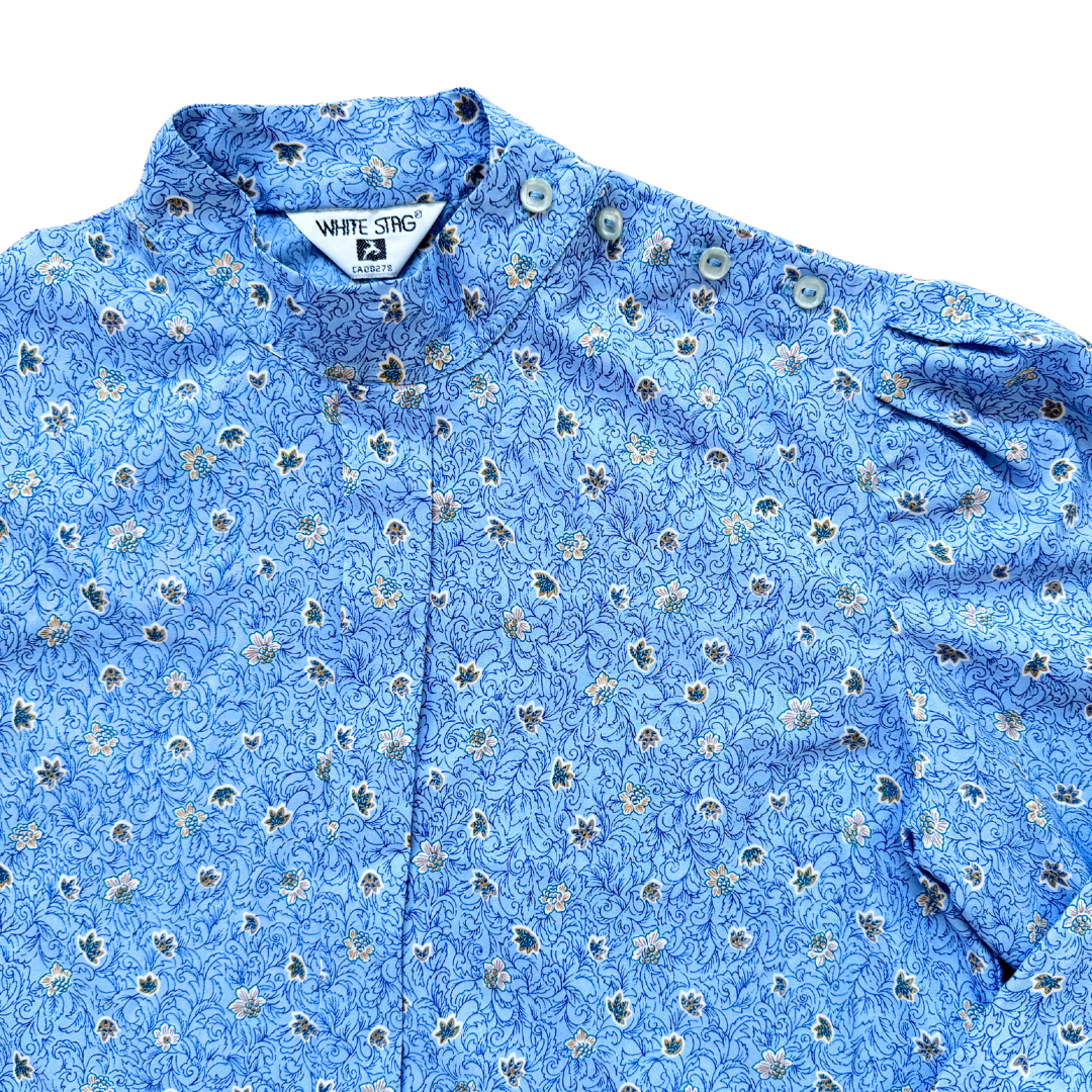 White Stag Blue Floral High Neck Blouse | Small-Medium