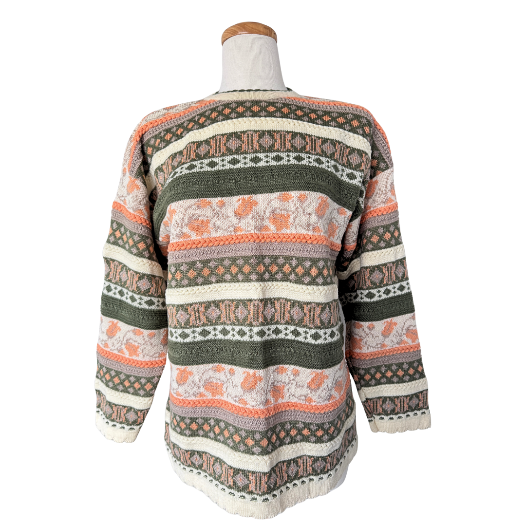 Eradeh Green and Peach Floral Sweater | Medium
