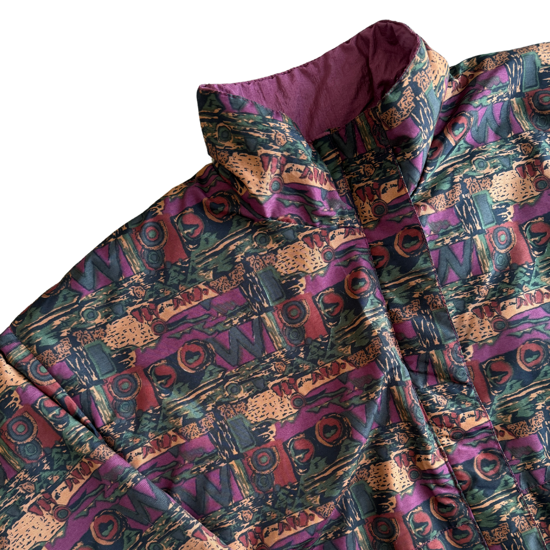 Purple and Green Abstract Print Fall / Winter Jacket | Small-Medium