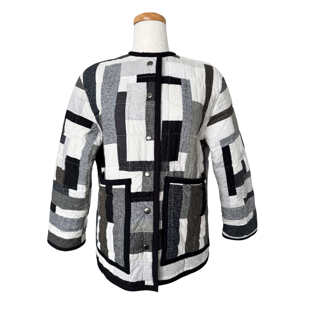 Recycled Geometric Grayscale Quilted Jacket | Large / Extra-Large