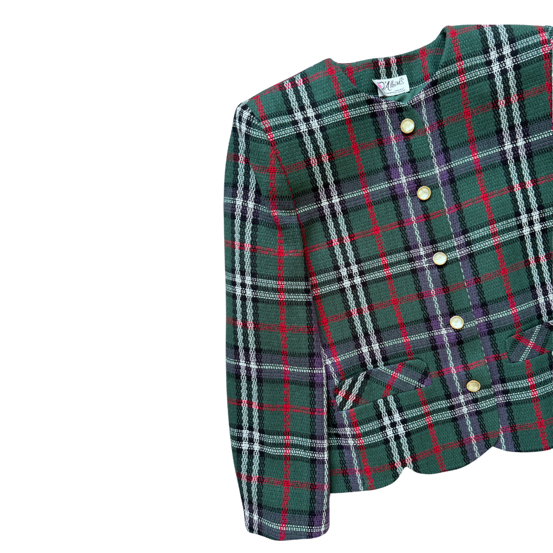 D'Allairds Green and Red Plaid Wool Blazer | Medium-Large