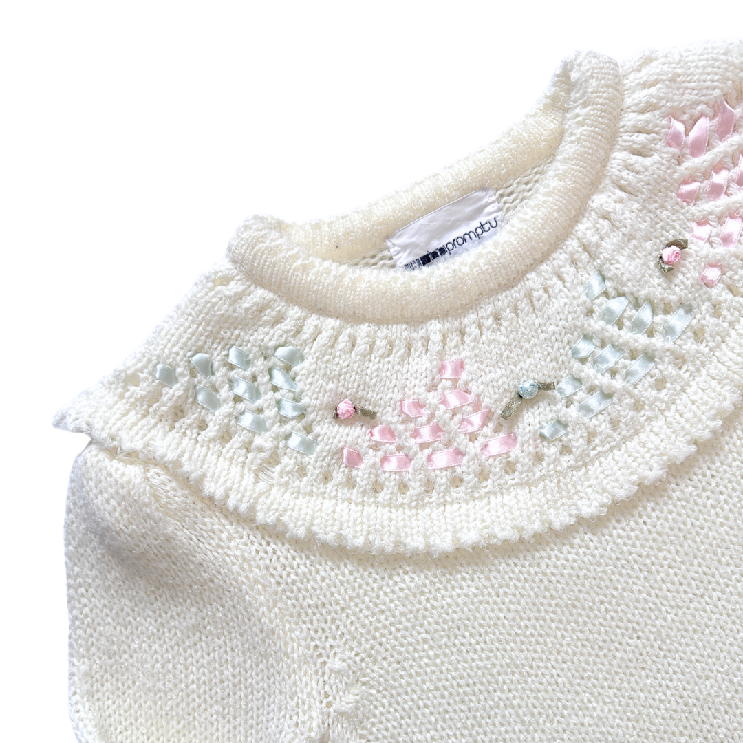 Impromptu Ribbon and Rose Collared Sweater | Small